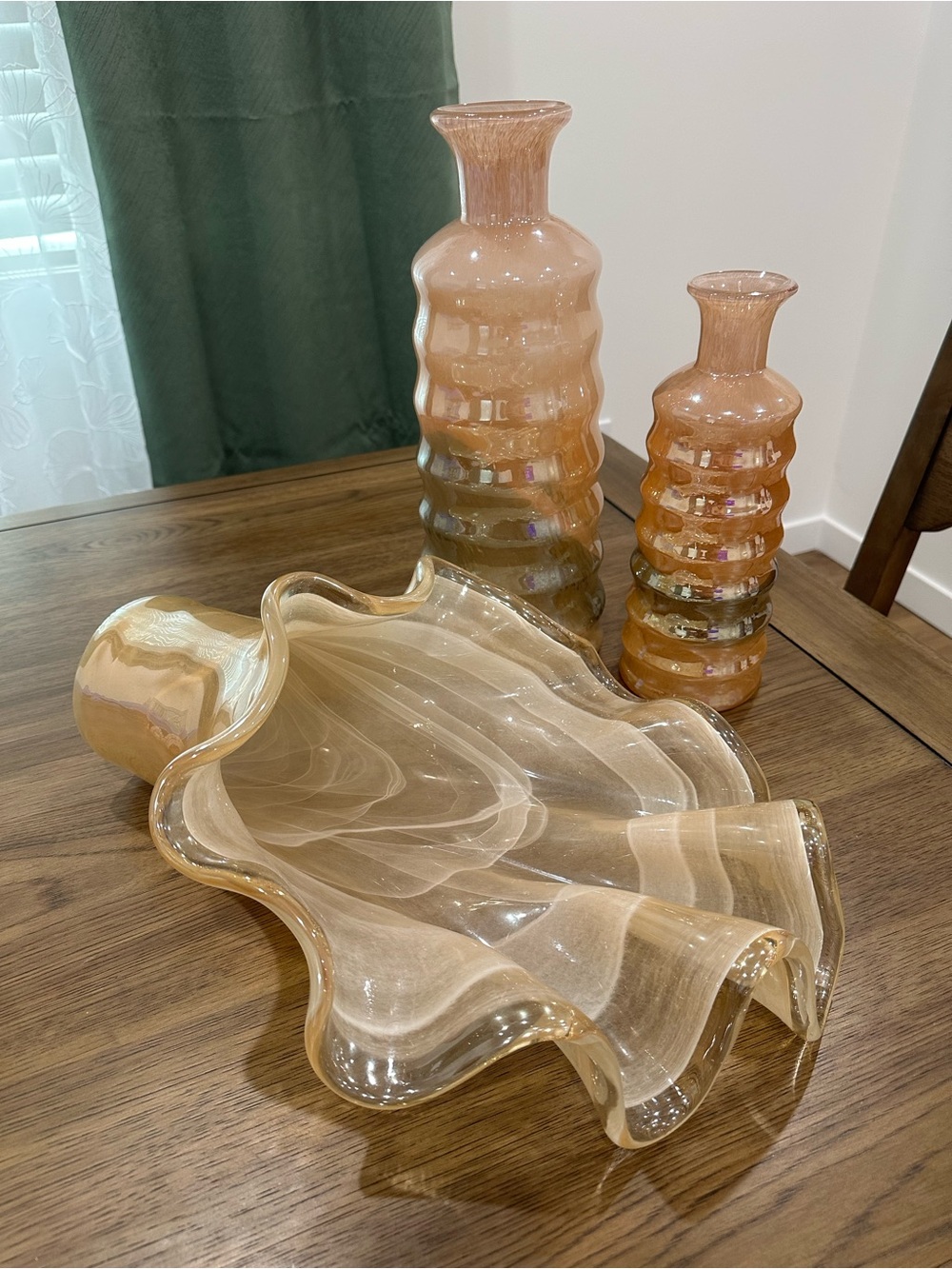 Decorative Amber Glass Vase and Bowl Set